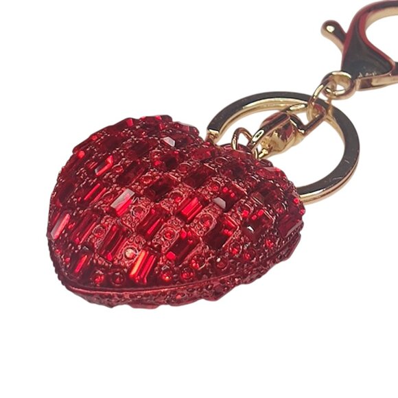 Piper K Red Gold Glass Stone Large Heart Bag Charm Keychain - Picture 4 of 7